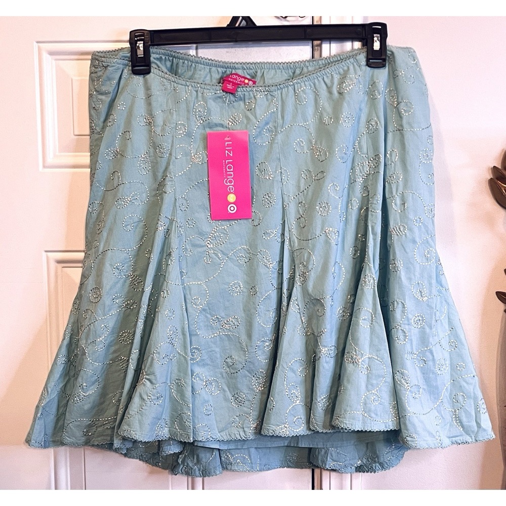 VTG Y2K Liz Lange Target Boho Maternity Light Blue Silver Skirt Size L  NWT